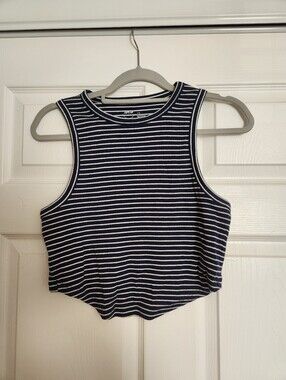 Aerie Blue And White Stripe Cotton Crop Tank